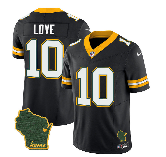 Men's Green Bay Packers #10 Jordan Love Black 2023 F.U.S.E. Home Patch Vapor Untouchable Limited Stitched Jersey